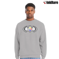 Men’s Pittsburgh Steelers Batman NFL Logo Crossover Crewneck Sweatshirt in sport grey | Cozy Fabric, Clean Style