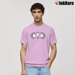 Men’s Pittsburgh Steelers Batman NFL Logo Crossover Classic T-Shirt in light pink | Soft, Breathable Everyday Wear