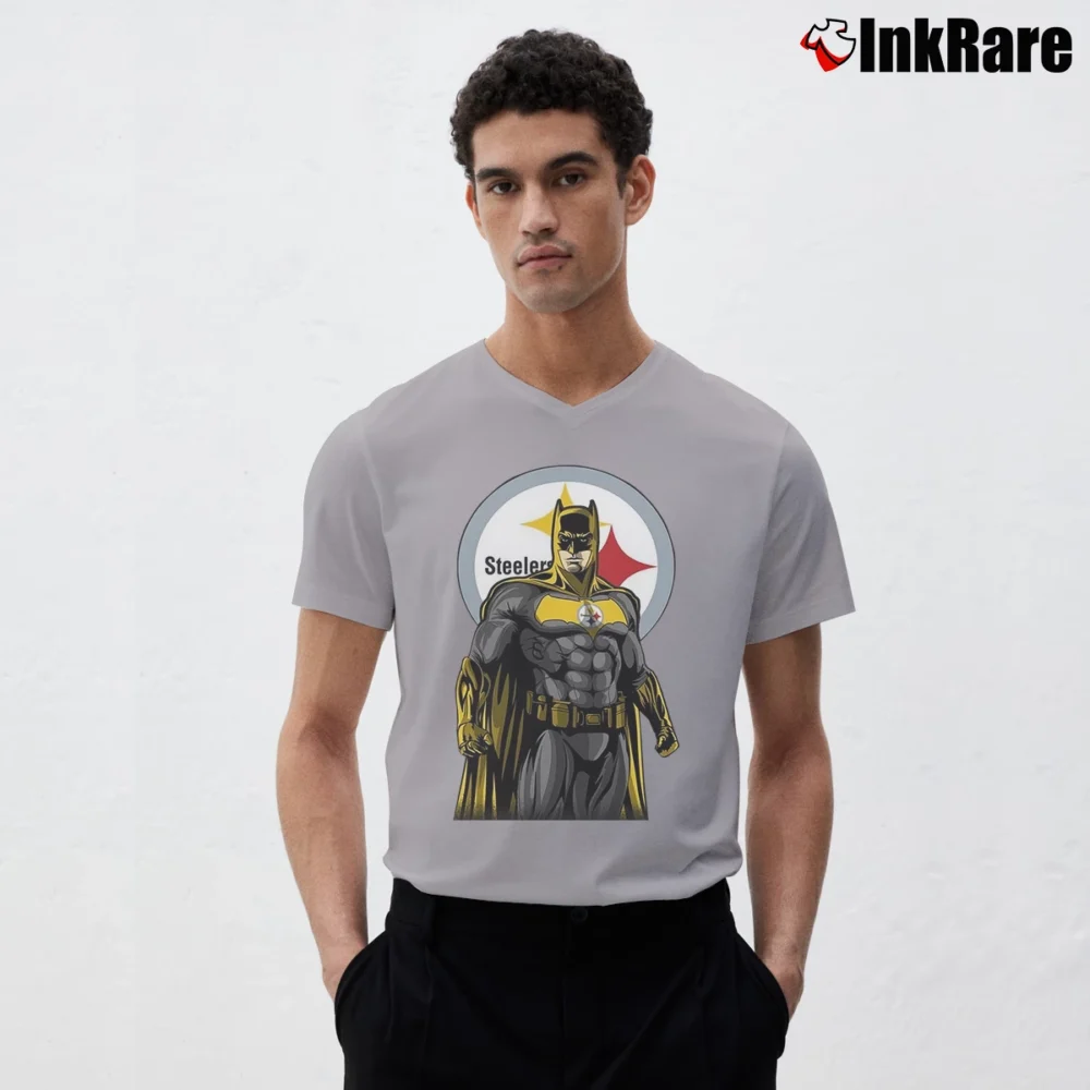 Men’s Pittsburgh Steelers Batman NFL Superhero V-Neck Tee in sport grey | Sharp, Breathable, Everyday Staple