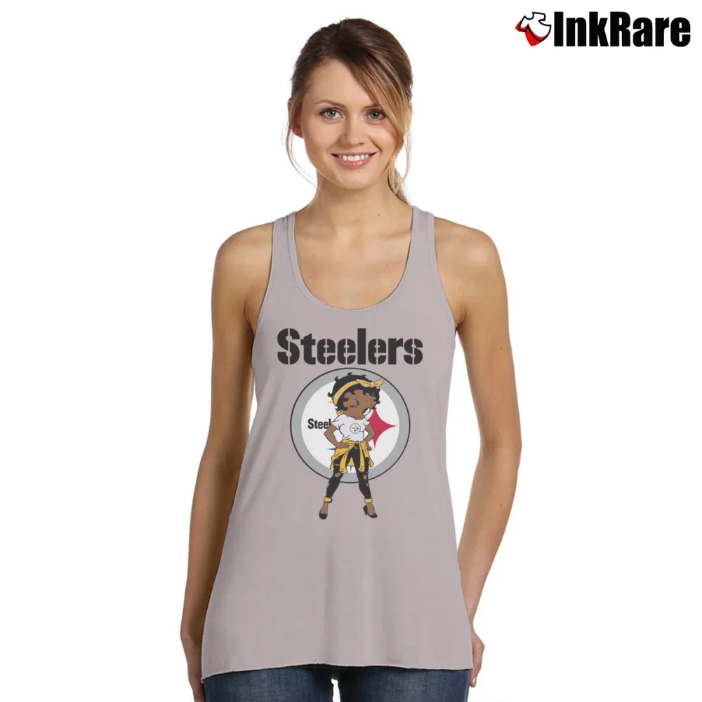 Women’s Pittsburgh Steelers Betty Boop Brown Skin NFL Tank Top in sport grey | Lightweight, Movement-Friendly