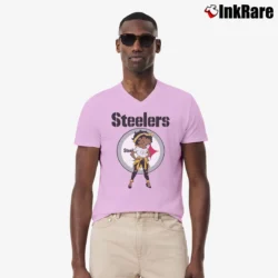 Men’s Pittsburgh Steelers Betty Boop Brown Skin NFL V-Neck Tee in light pink | Sharp, Breathable, Everyday Staple