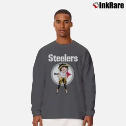 Men’s Pittsburgh Steelers Betty Boop Light Skin NFL Long-Sleeve Shirt in charcoal | Sleek, Lightweight, Year-Round Wear