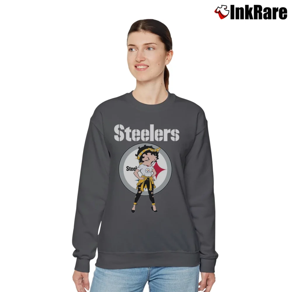 Women’s Pittsburgh Steelers Betty Boop Light Skin NFL Relaxed Sweatshirt in charcoal | Soft, Laid-Back Vibe