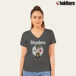 Women’s Pittsburgh Steelers Betty Boop Light Skin NFL V-Neck Tee in charcoal | Chic Neckline, Soft Texture