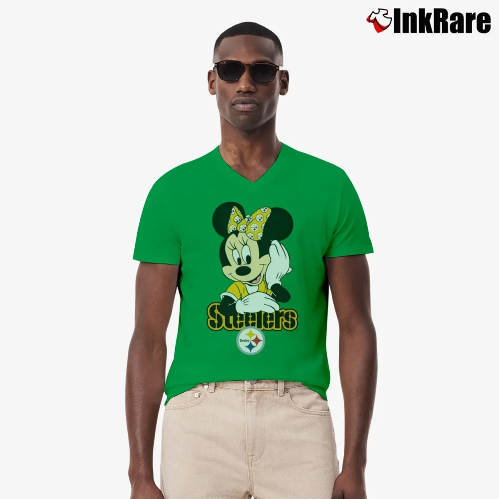 Men’s Pittsburgh Steelers Football Mimi Mouse Walt Disney V-Neck Tee in irish green | Sharp, Breathable, Everyday Staple