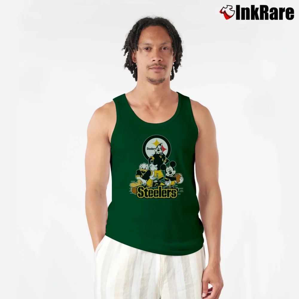 Men’s Pittsburgh Steelers Mickey Donald Goofy Football Tank Top in forest green | Breathable, Active-Friendly Design