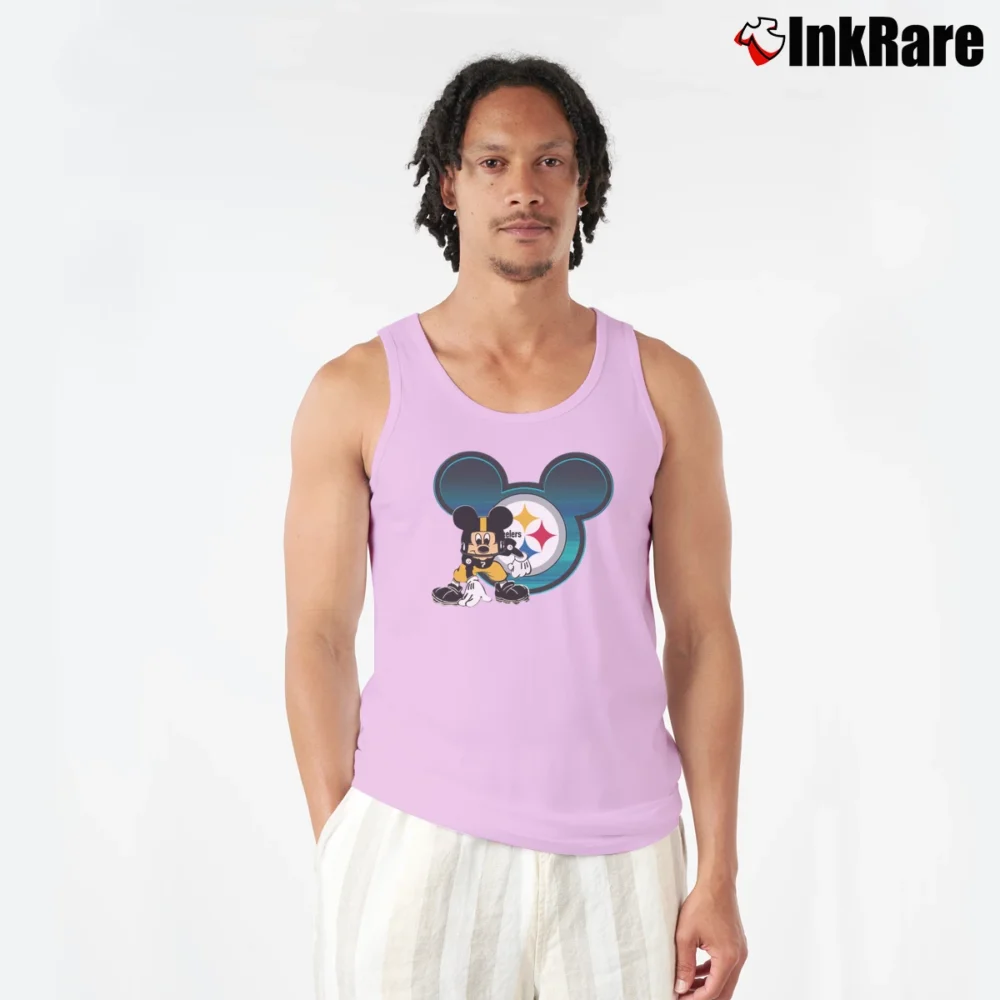 Men’s Pittsburgh Steelers Mickey Mouse Disney Football Tank Top in light pink | Breathable, Active-Friendly Design