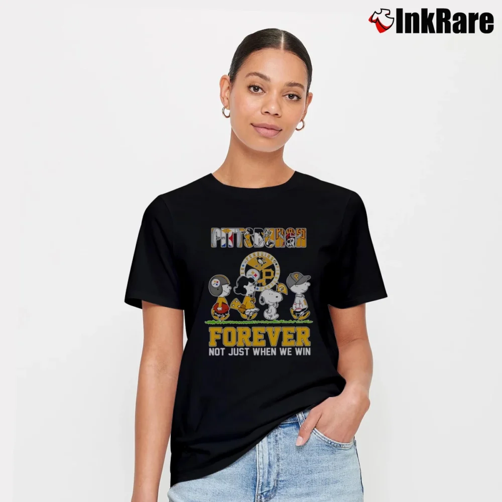 Women’s Pittsburgh Steelers Snoopy And Friends Forever Not Just When We Win T-Shirt in black | Soft, Flattering Fit