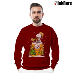 Men’s Pittsburgh Steelers Snoopy Ugly Christmas Crewneck Sweatshirt in maroon | Cozy Fabric, Clean Style