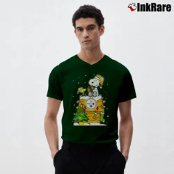 Men’s Pittsburgh Steelers Snoopy Ugly Christmas V-Neck Tee in forest green | Sharp, Breathable, Everyday Staple