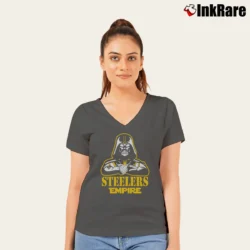Women’s Pittsburgh Steelers Star Wars Darth Vader NFL V-Neck Tee in charcoal | Chic Neckline, Soft Texture