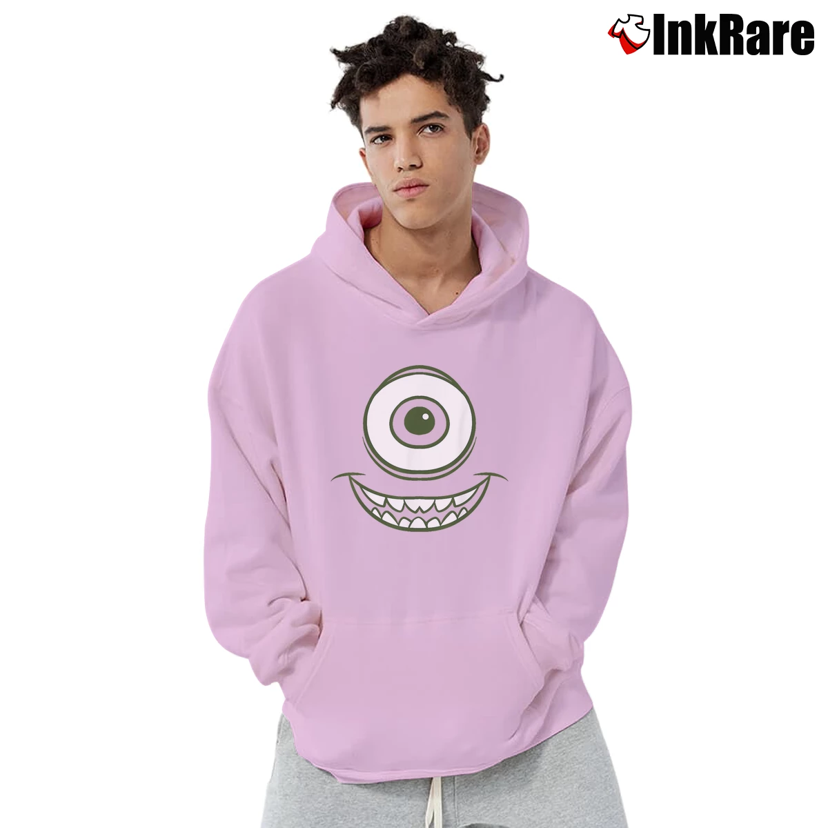 Men’s Pixar Monsters Inc Halloween Mike Wazowski Costume Pullover Hoodie in light pink | Cozy, Durable, Modern Fit
