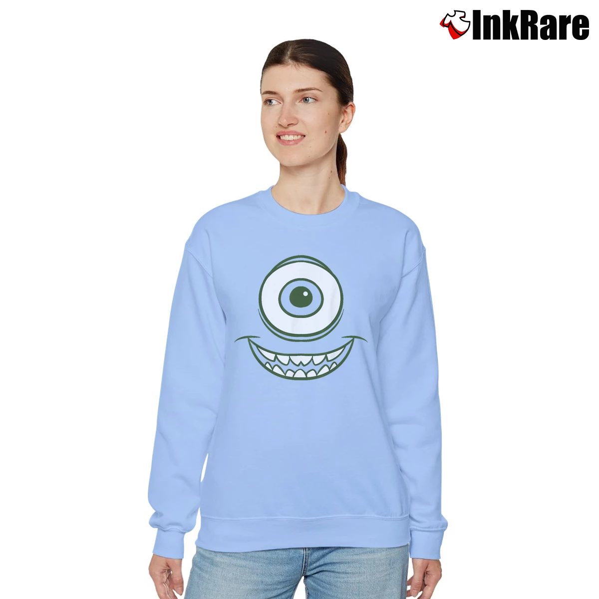Women’s Pixar Monsters Inc Halloween Mike Wazowski Costume Relaxed Sweatshirt in light blue | Soft, Laid-Back Vibe
