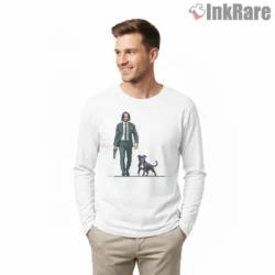 Pixel John Wick And Pitbull Retro Shirt on white long sleeve shirt for men graphic tee