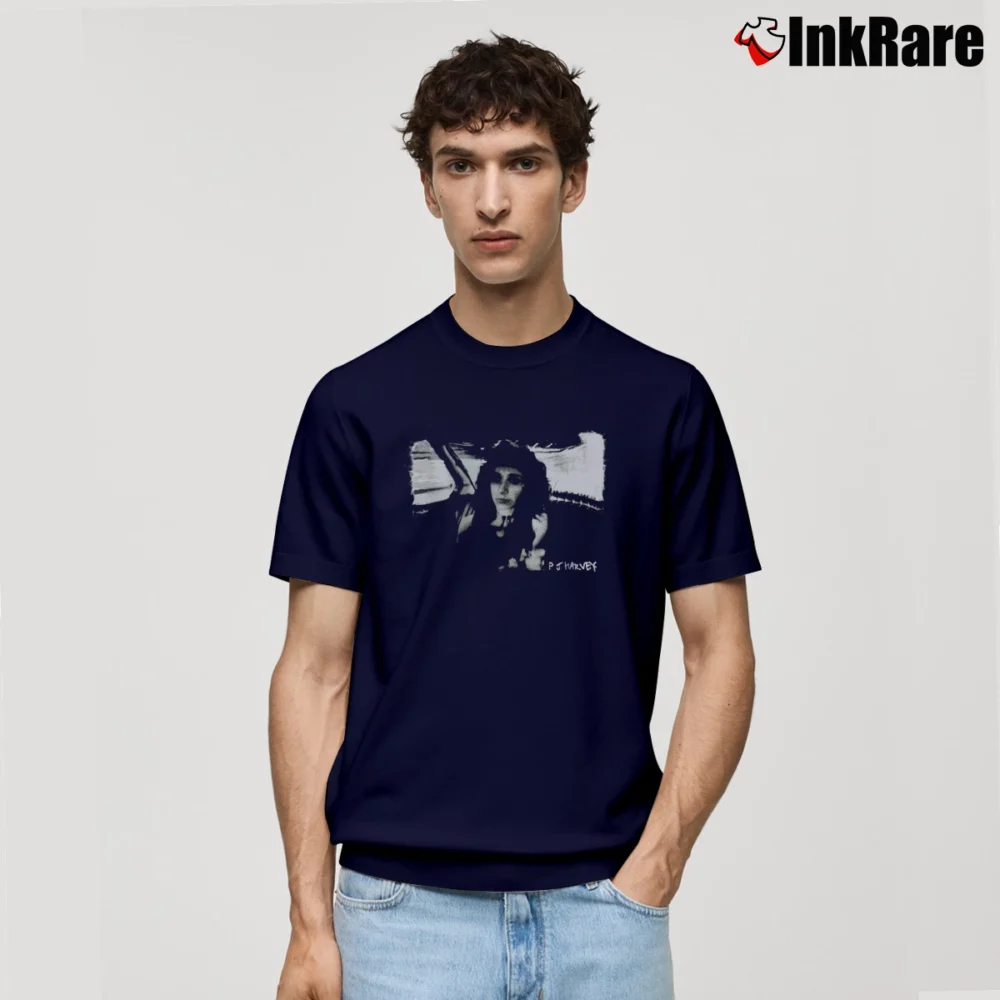 Men’s PJ Harvey 90s Indie Alternative Promo Classic T-Shirt in navy | Soft, Breathable Everyday Wear