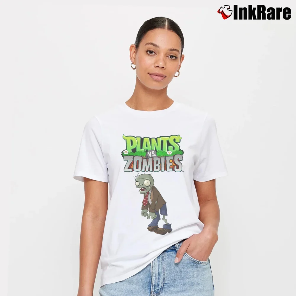 Women’s Plants Vs Zombies Cool Graphic Gamer Signature T-Shirt in white | Soft, Flattering Fit