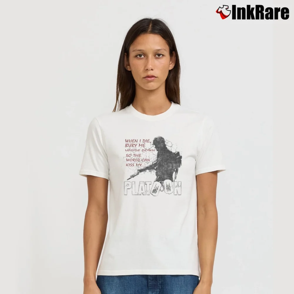 Women’s Platoon Bury Me Upside Down Quote Signature T-Shirt in white | Soft, Flattering Fit