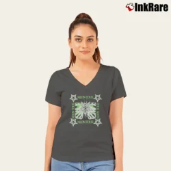 Women’s Playboi Carti Neon Tour Drug Zone V-Neck Tee in charcoal | Chic Neckline, Soft Texture