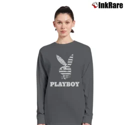 Women’s Playboy American Flag Bunny Graphic Long-Sleeve Top in charcoal | Sleek, Versatile, All-Season
