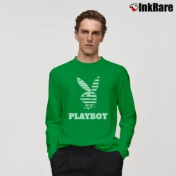 Men’s Playboy American Flag Bunny Graphic Long-Sleeve Shirt in irish green | Sleek, Lightweight, Year-Round Wear