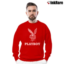 Men’s Playboy American Flag Bunny Graphic Crewneck Sweatshirt in red | Cozy Fabric, Clean Style