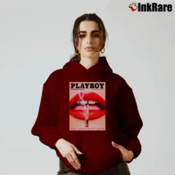 Women’s Playboy Plein Lips Graphic Fashion Cozy Hoodie in maroon | Warm, Structured, Stylish