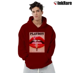 Men’s Playboy Plein Lips Graphic Fashion Pullover Hoodie in maroon | Cozy, Durable, Modern Fit