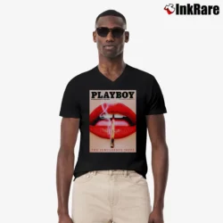 Men’s Playboy Plein Lips Graphic Fashion V-Neck Tee in black | Sharp, Breathable, Everyday Staple