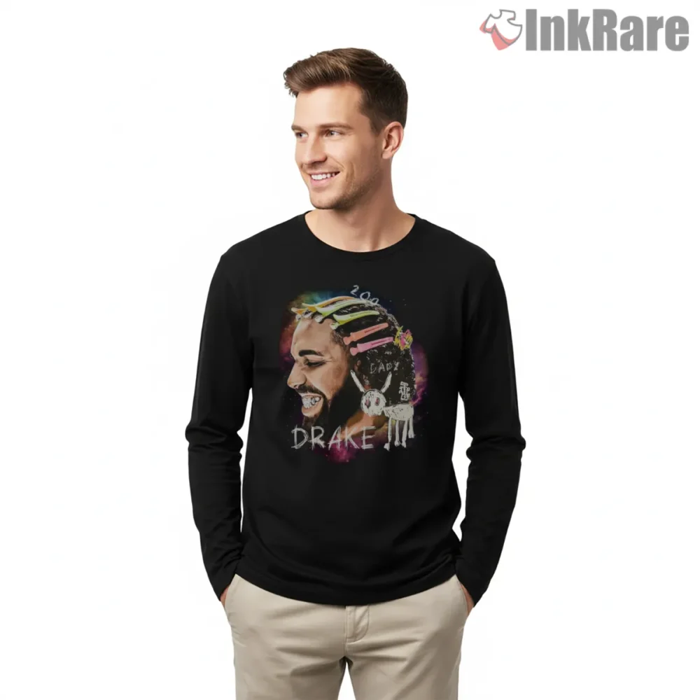 Playful Drake Doodle Daddy Energy Shirt on black long sleeve shirt for men graphic tee