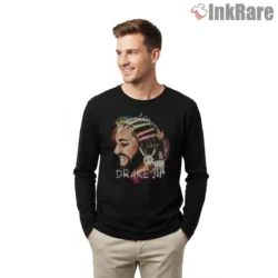 Playful Drake Doodle Daddy Energy Shirt on black long sleeve shirt for men graphic tee