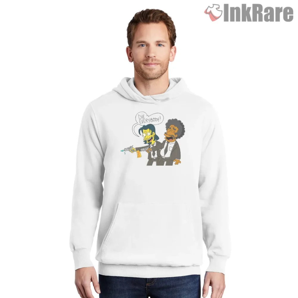 Plump Fiction Cartoon Springfield Parody Shirt on white hoodie for men graphic tee