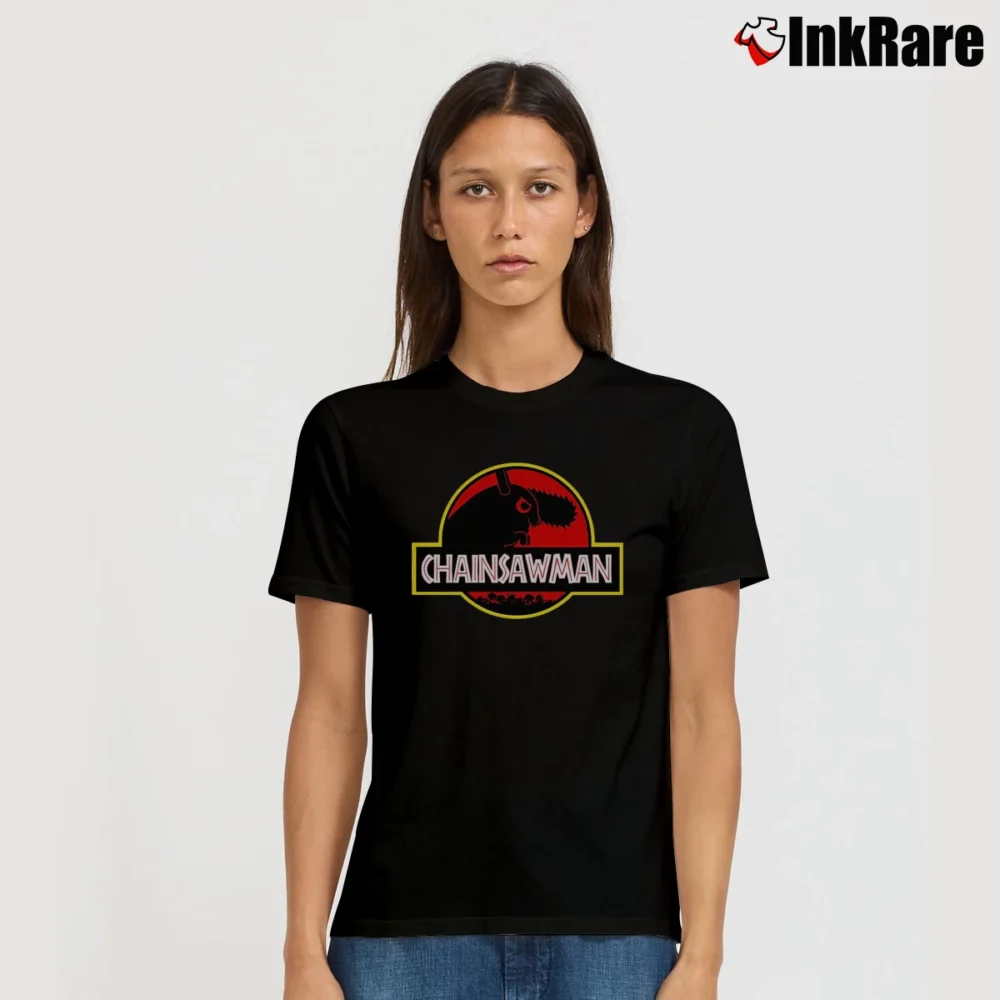 Women’s Pochita Chainsaw Man Jurrasic Park Parody T-Shirt in black | Soft, Flattering Fit