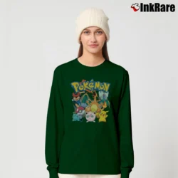 Women’s Pokemon Anniversary Japanese Anime Gamer Gift Long-Sleeve Top in forest green | Sleek, Versatile, All-Season