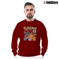 Men’s Pokemon Anniversary Japanese Anime Gamer Gift Crewneck Sweatshirt in maroon | Cozy Fabric, Clean Style