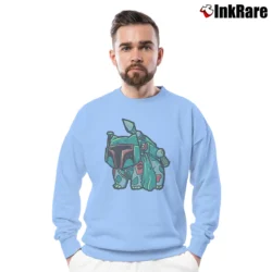 Men’s Pokemon Boba Fett Bulbasaur Mashup Crewneck Sweatshirt in light blue | Cozy Fabric, Clean Style