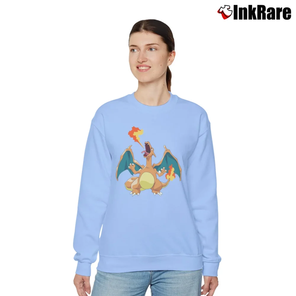 Women’s Pokemon Charizard Classic Cartoon Relaxed Sweatshirt in light blue | Soft, Laid-Back Vibe