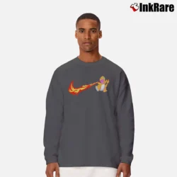Men’s Pokemon Charmander Inspired Graphic Long-Sleeve Shirt in charcoal | Sleek, Lightweight, Year-Round Wear