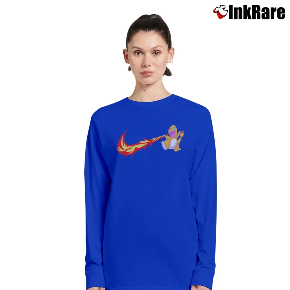 Women’s Pokemon Charmander Inspired Graphic Long-Sleeve Top in royal blue | Sleek, Versatile, All-Season