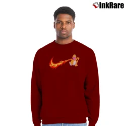 Men’s Pokemon Charmander Inspired Graphic Crewneck Sweatshirt in maroon | Cozy Fabric, Clean Style