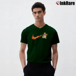 Men’s Pokemon Charmander Inspired Graphic V-Neck Tee in forest green | Sharp, Breathable, Everyday Staple
