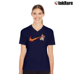 Women’s Pokemon Charmander Inspired Graphic V-Neck Tee in navy | Chic Neckline, Soft Texture
