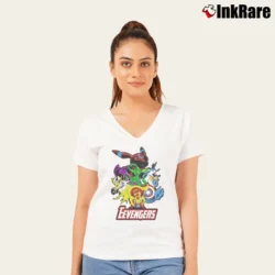 Women’s Pokemon Eevee Evolution Eevengers V-Neck Tee in white | Chic Neckline, Soft Texture