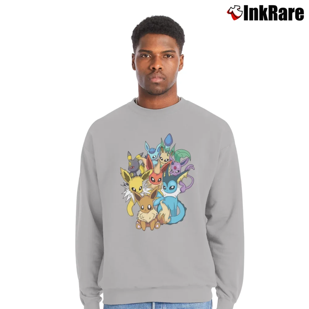 Men’s Pokemon Eevee Evolution Family Crewneck Sweatshirt in sport grey | Cozy Fabric, Clean Style
