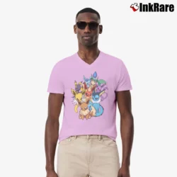 Men’s Pokemon Eevee Evolution Family V-Neck Tee in light pink | Sharp, Breathable, Everyday Staple
