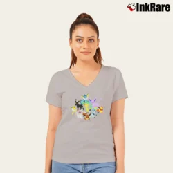 Women’s Pokemon Eevee Evolution Group V-Neck Tee in sport grey | Chic Neckline, Soft Texture