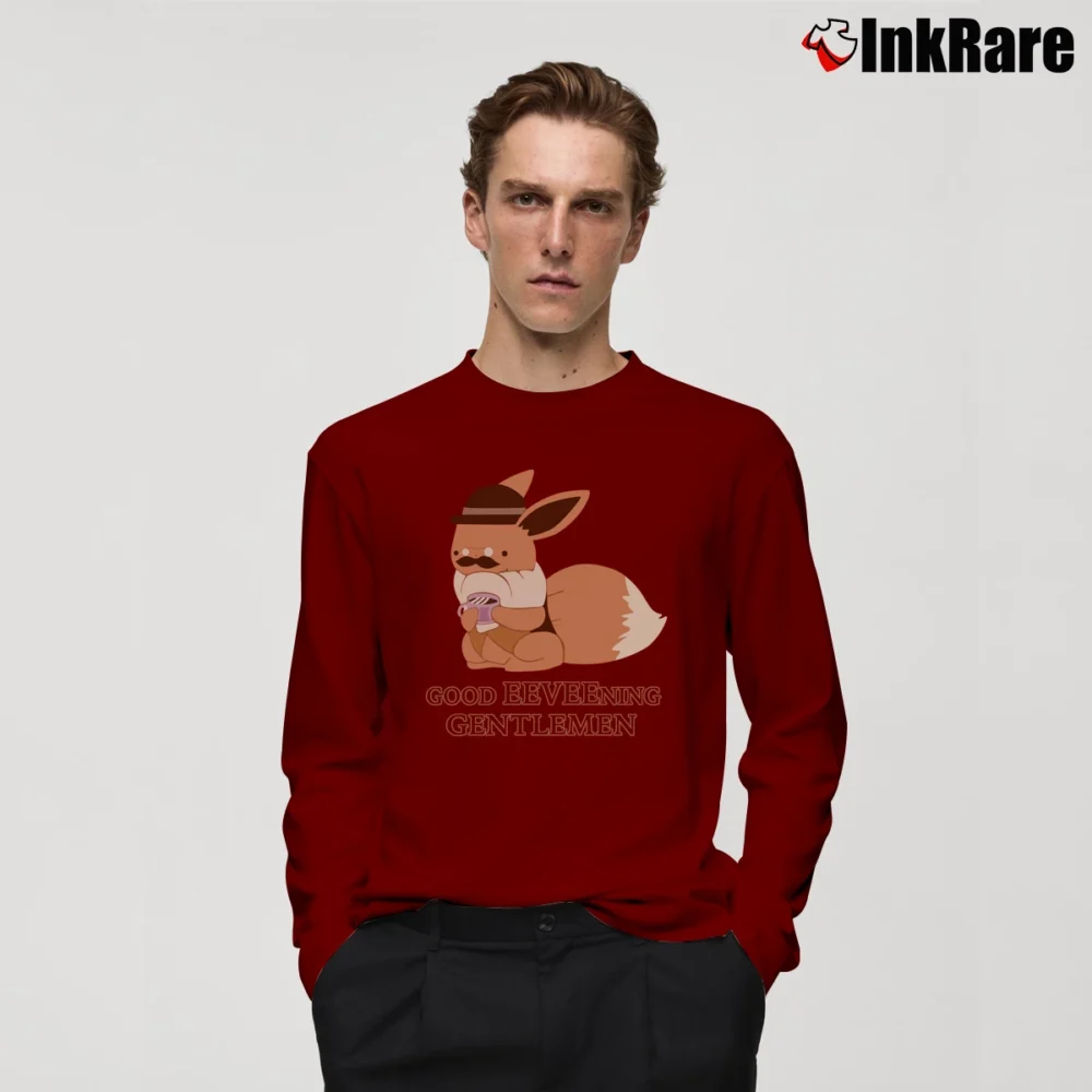Men’s Pokemon Eevee Good EEVEEning Gentlemen Long-Sleeve Shirt in maroon | Sleek, Lightweight, Year-Round Wear