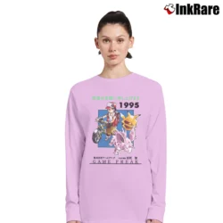 Women’s Pokemon Game Freak 1995 Retro Custom Graphic Long-Sleeve Top in light pink | Sleek, Versatile, All-Season