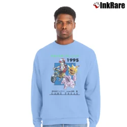 Men’s Pokemon Game Freak 1995 Retro Custom Graphic Crewneck Sweatshirt in light blue | Cozy Fabric, Clean Style