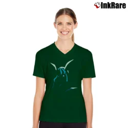 Women’s Pokemon Glaceon Shadow Graphic V-Neck Tee in forest green | Chic Neckline, Soft Texture