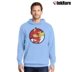 Men’s Pokemon Go Pikaflash Flash Superhero Pikachu Pullover Hoodie in light blue | Cozy, Durable, Modern Fit